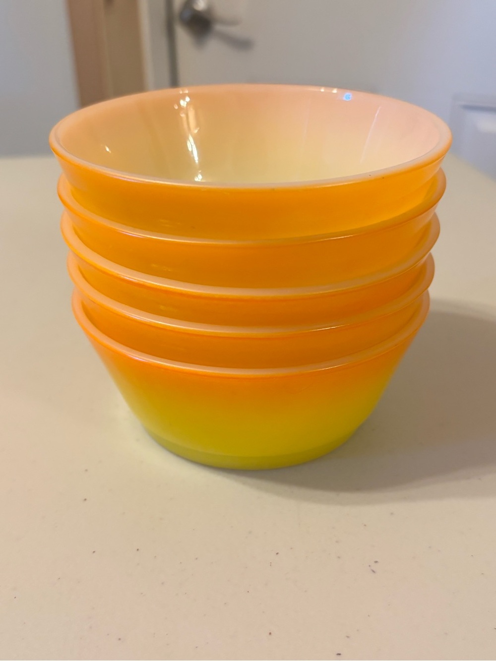 Vintage Anchor Hocking Orange and Yellow Gradient Glass Bowls - Set of 5